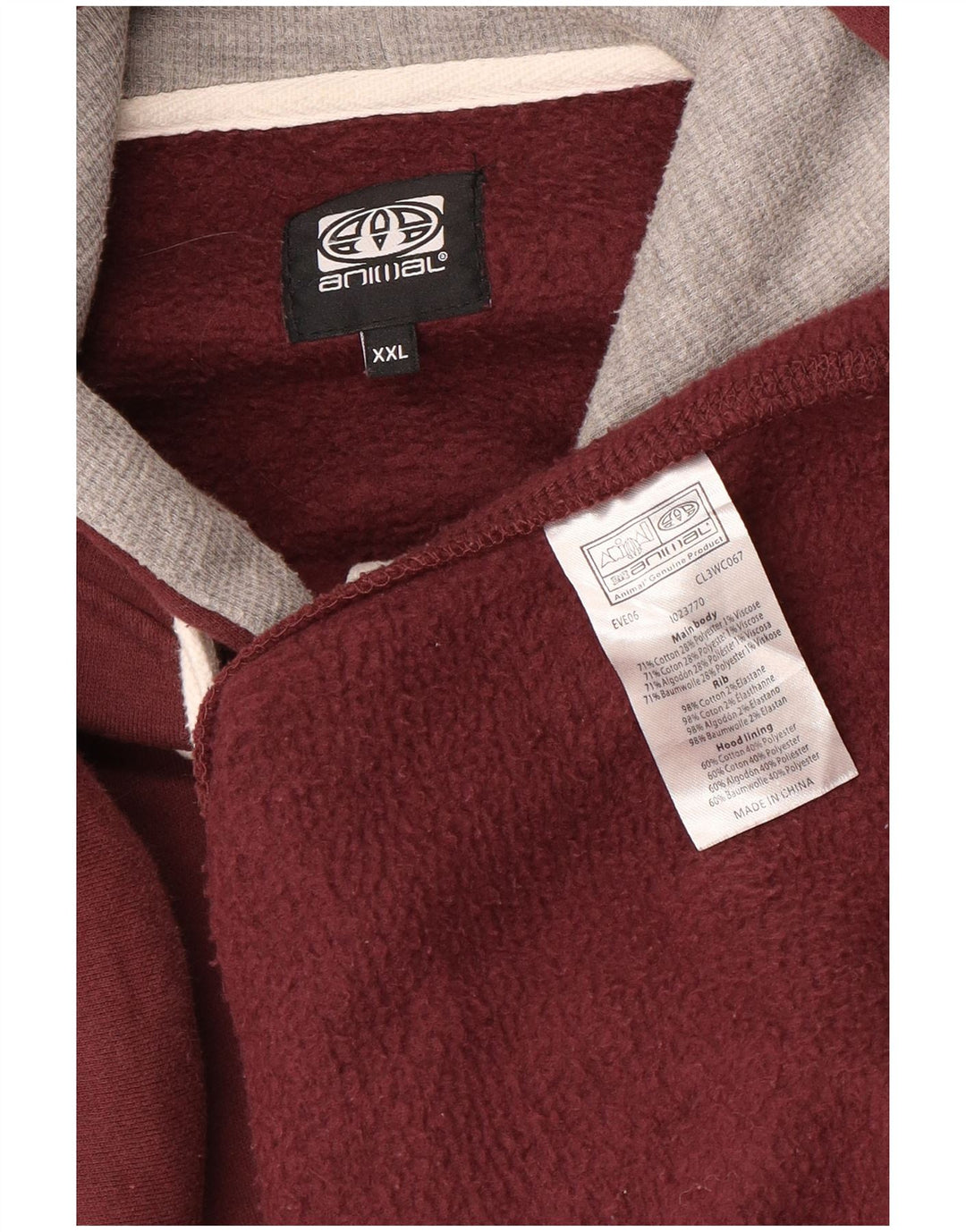 ANIMAL Felpa con cappuccio e zip grafica da uomo 2XL in cotone marrone