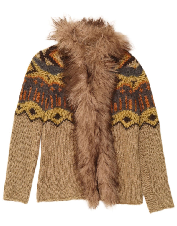 Maglione cardigan aperto da donna Penny Black UK 12 Beige medio geometrico