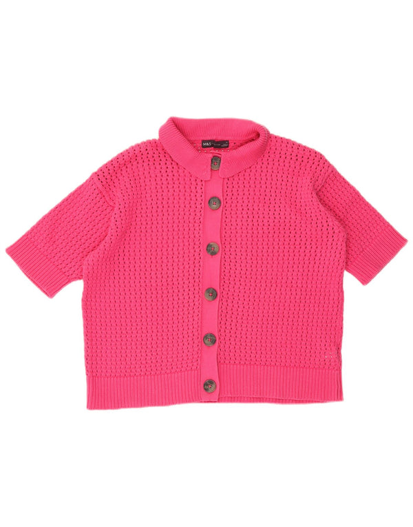 MARKS & SPENCER Maglione cardigan a maniche corte da donna UK 14 Large Rosa