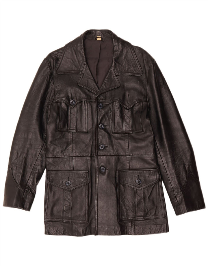 Cappotto in pelle vintage da donna IT 42 medio nero