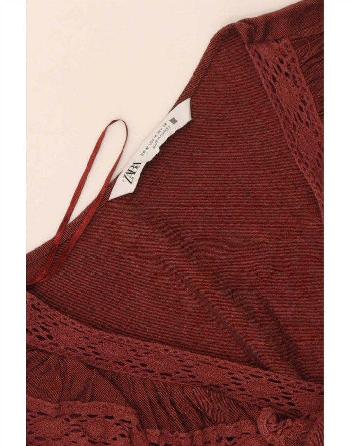 Zara, camicetta a maniche lunghe da donna con volant sul davanti, taglia UK 12, marrone medio