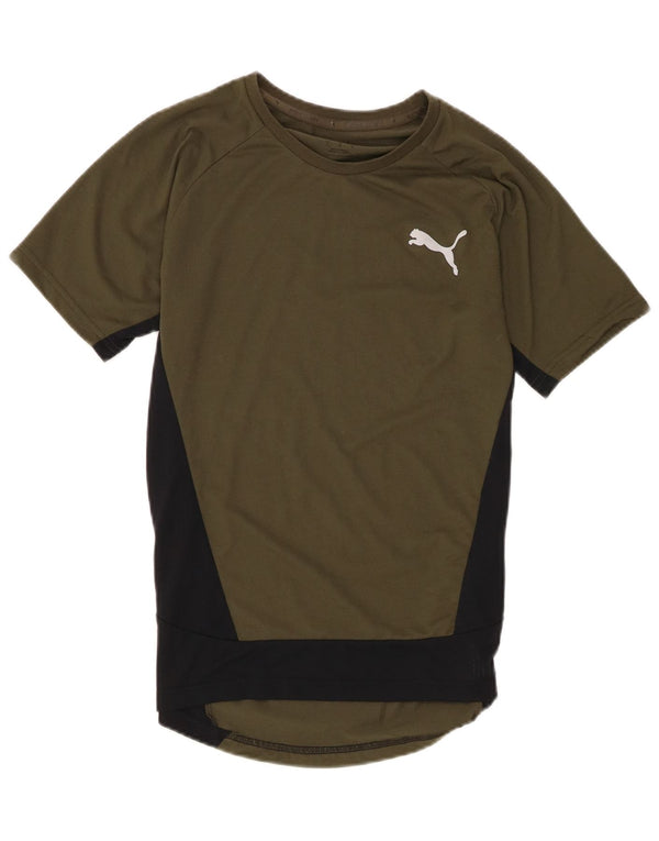 T-shirt da uomo Puma Top Small Khaki Colourblock in poliestere