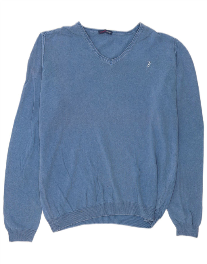 Maglia Uomo Trussardi Jeans Scollo a V Blu Medio Cotone