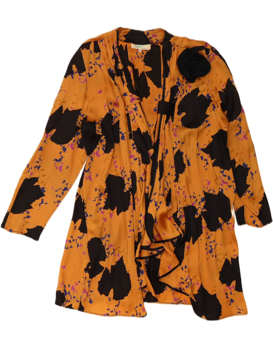 Top cardigan vintage da donna con motivo astratto IT 48 XL poliestere giallo