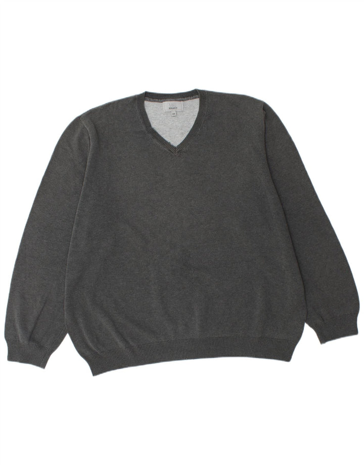 Maglione da uomo Marks & Spencer vestibilità regolare con scollo a V 2XL cotone grigio
