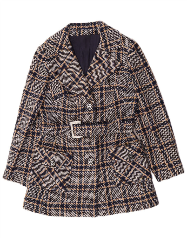 Cappotto da donna vintage UK 10 piccolo check blu navy