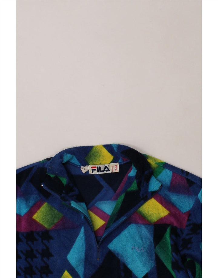 FILA Mens Zip Neck Fleece Jumper IT 48 Small Blue Geometric Polyester Vintage Fila and Second-Hand Fila from Messina Hembry 