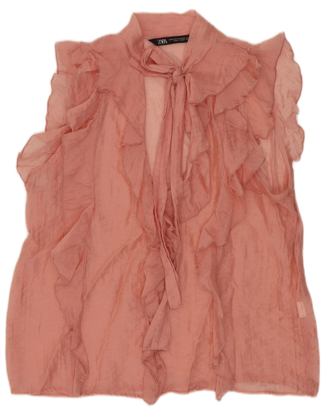 Top Zara da donna, camicetta oversize senza maniche con volant sul davanti, UK 6 XS, rosa