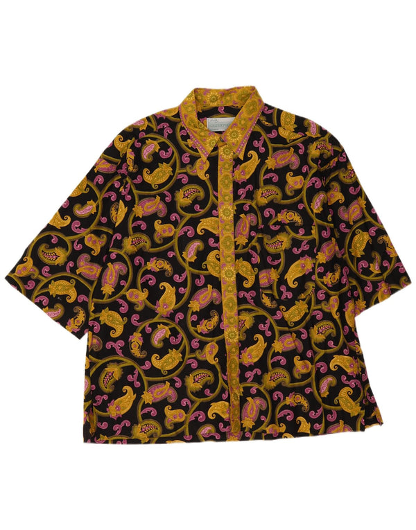 Camicia vintage da uomo a maniche corte XL nera con motivo cachemire