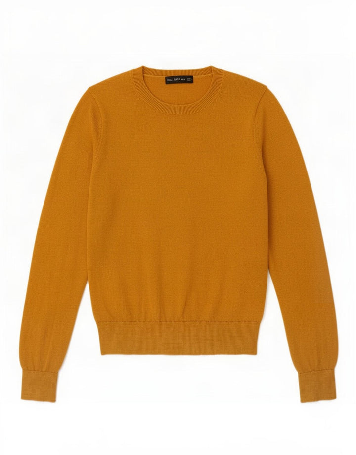 Maglione corto girocollo da donna Zara UK 10 piccolo poliestere giallo