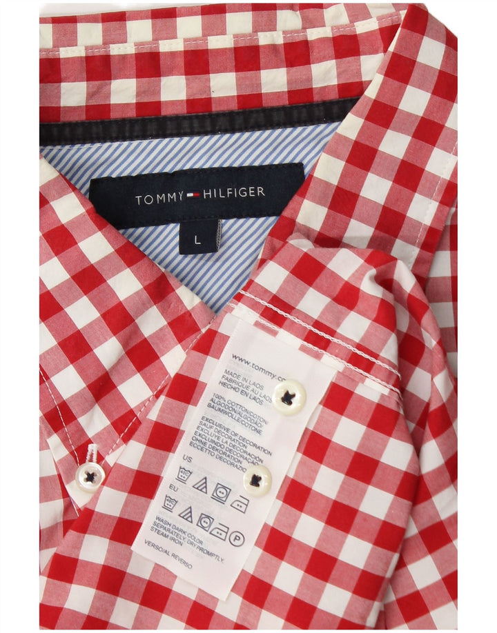 Camicia da uomo Tommy Hilfiger grande in cotone a quadretti rossi