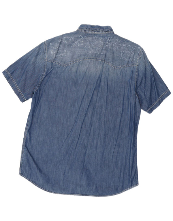 Camicia in denim a maniche corte slim fit da uomo Marlboro Classics 3XL Blu Paisley