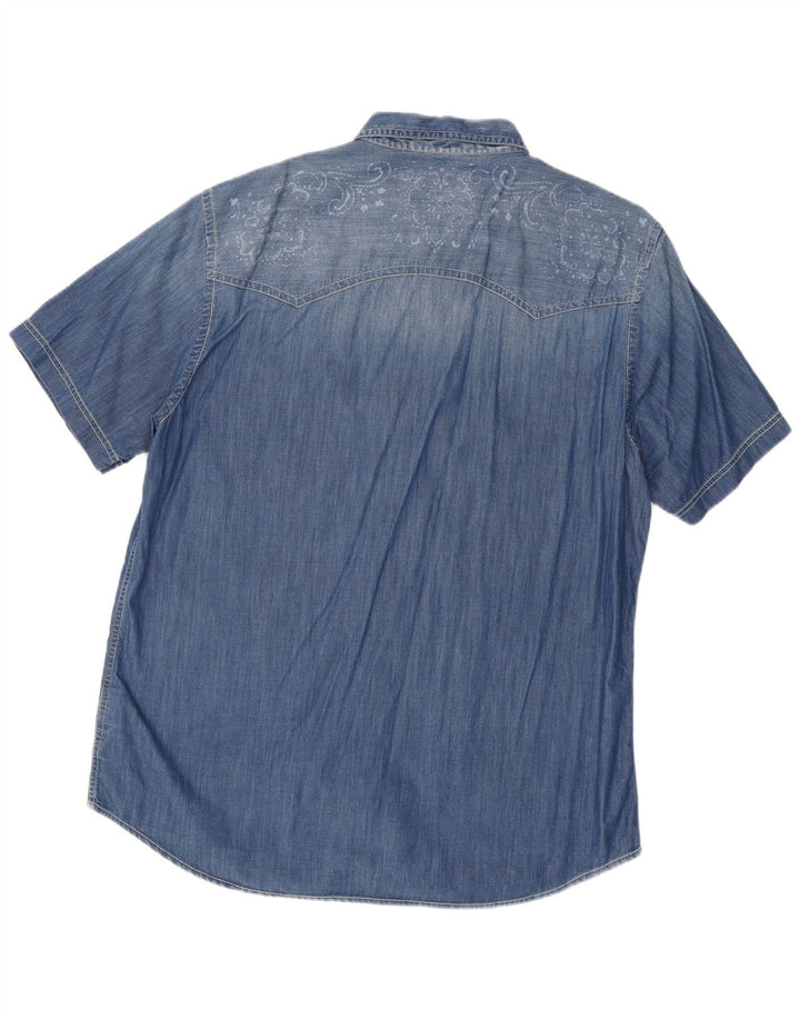 Camicia in denim a maniche corte slim fit da uomo Marlboro Classics 3XL Blu Paisley