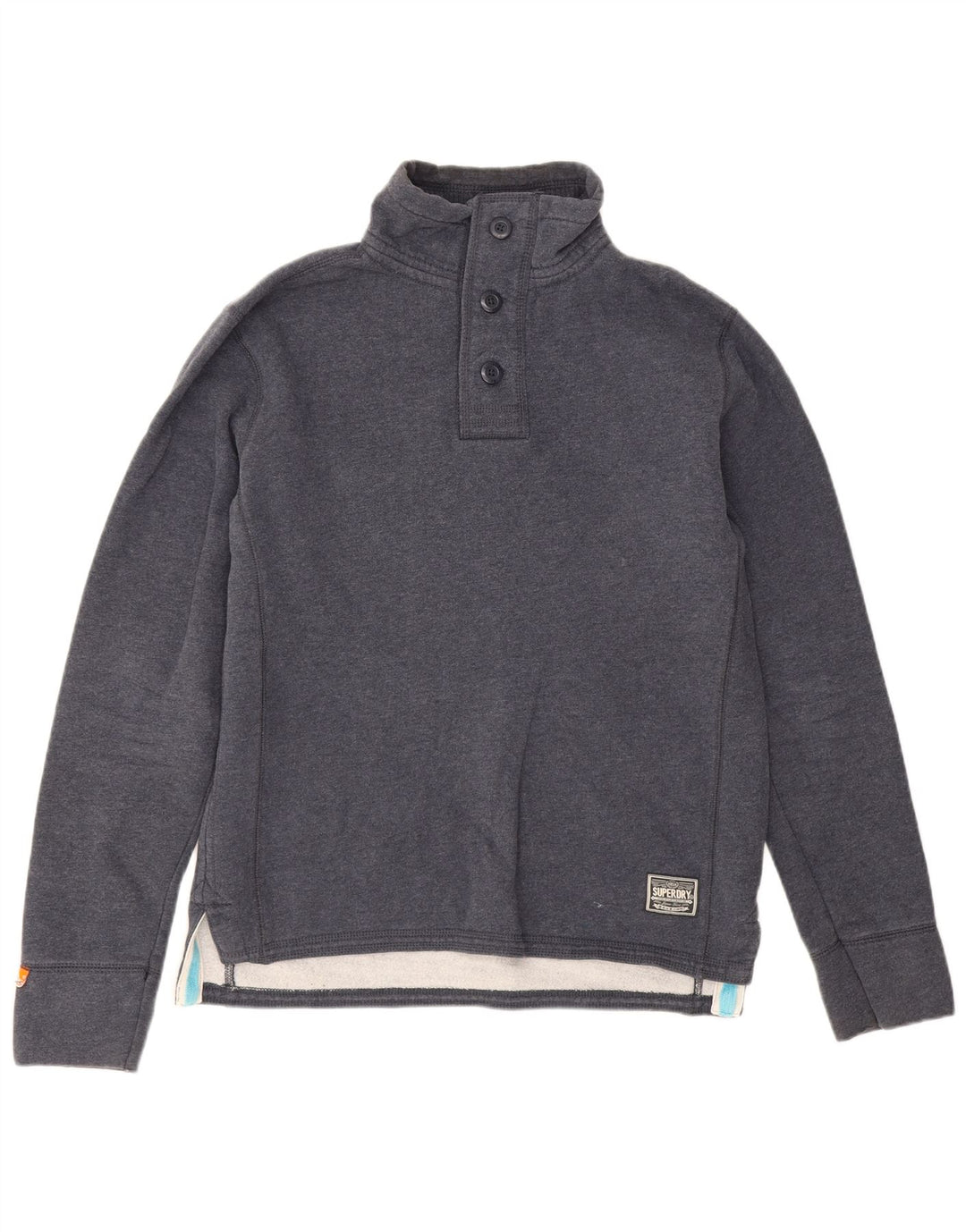 Felpa da uomo con collo abbottonato Superdry, maglione grande, cotone blu navy