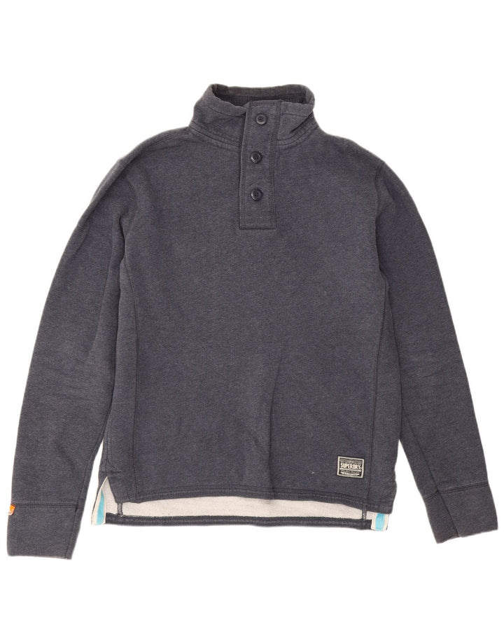 Felpa da uomo con collo abbottonato Superdry, maglione grande, cotone blu navy