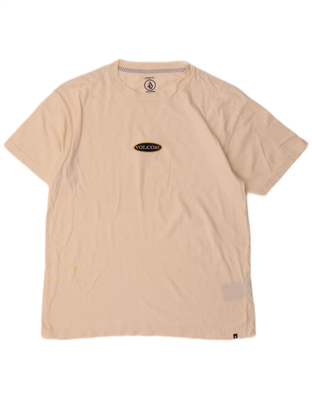T-shirt da uomo ampia VOLCOM, piccola, in cotone bianco sporco