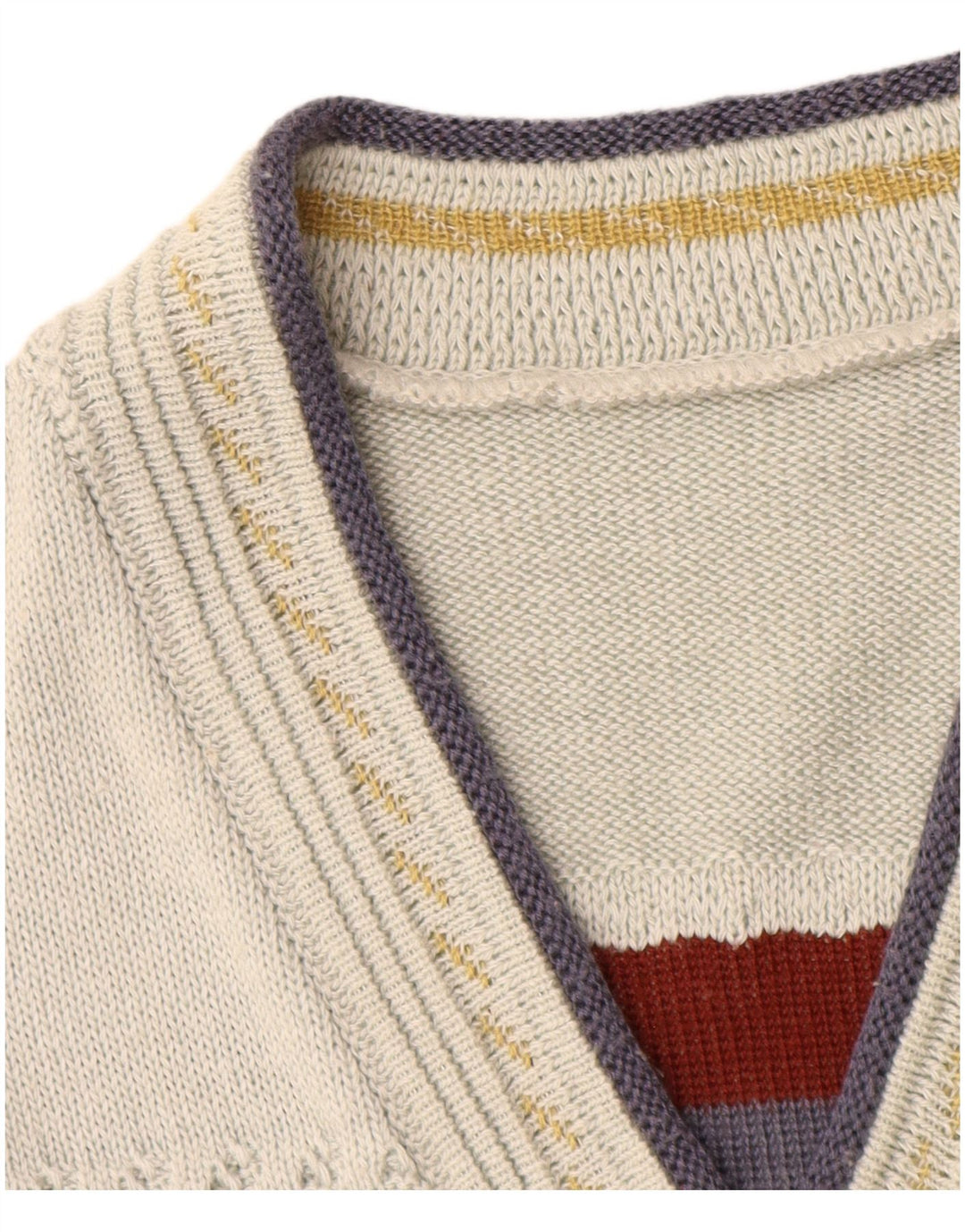 Maglione vintage da uomo con scollo a V XL bianco geometrico