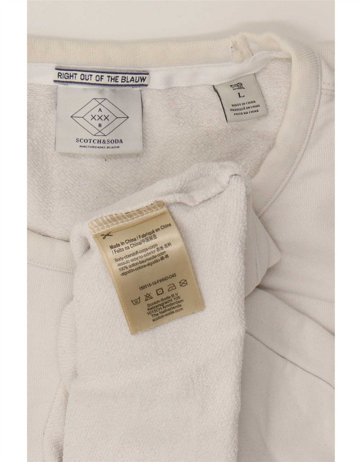 Felpa grafica da uomo Scotch & Soda, maglione grande, cotone bianco