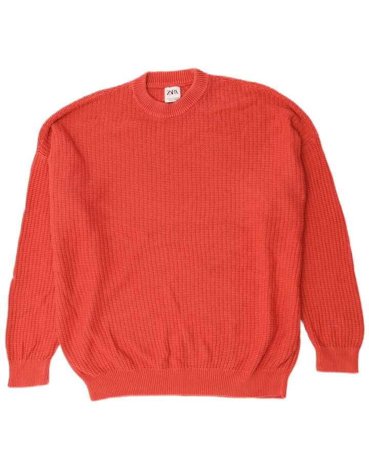 Maglione maglione girocollo da uomo Zara in cotone rosso medio
