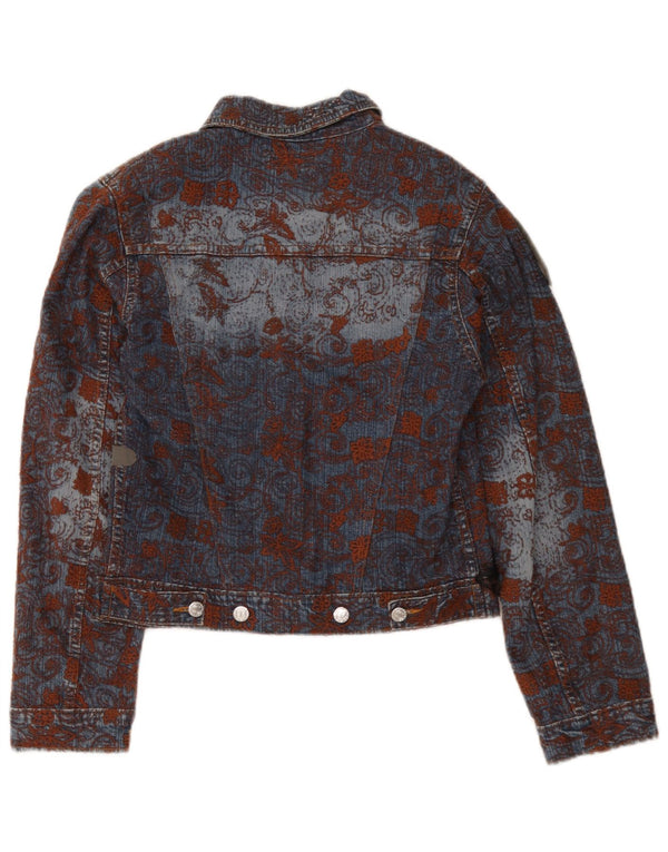 Seven 7 Giacca in denim con grafica corta da donna UK 14 Grande cotone floreale blu