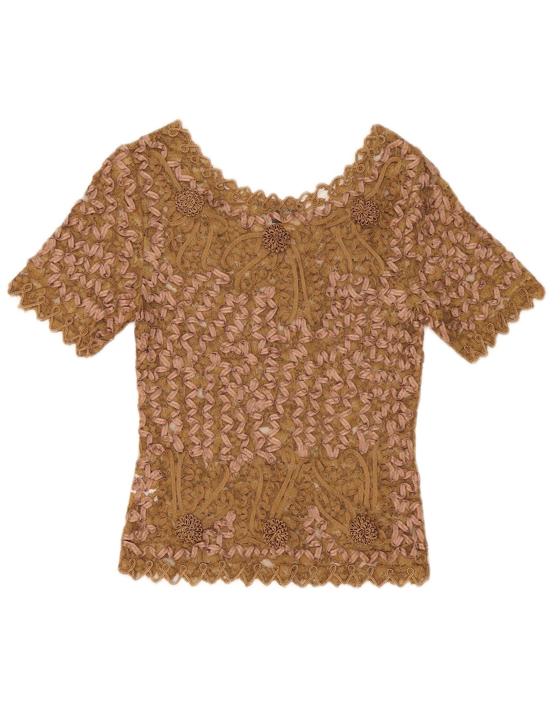 Camicetta in pizzo da donna Sky Design Top US 1 XS Poliestere floreale beige