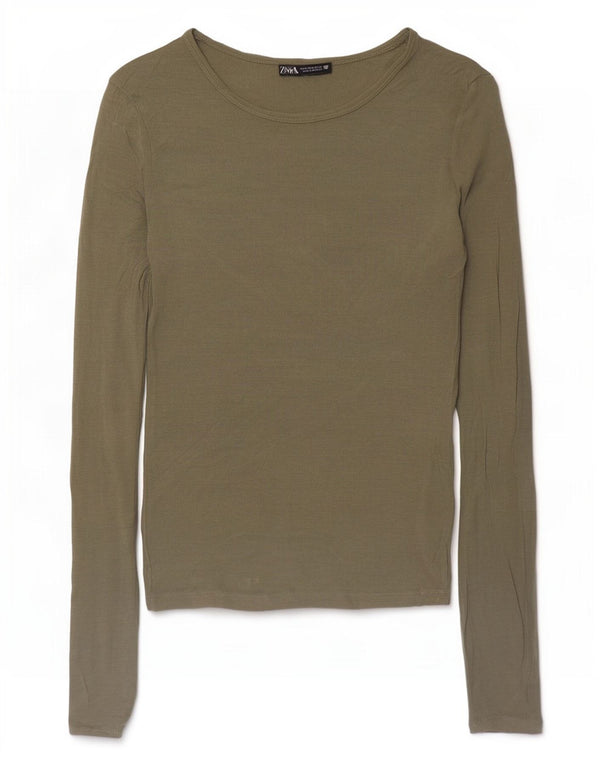 Zara Womens Top Long Sleeve UK 12 Medium Khaki
