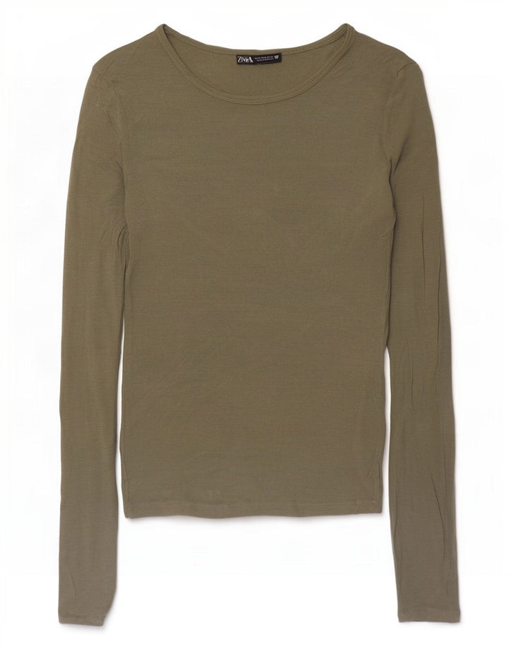 Top Zara da donna a maniche lunghe UK 12 medio cachi