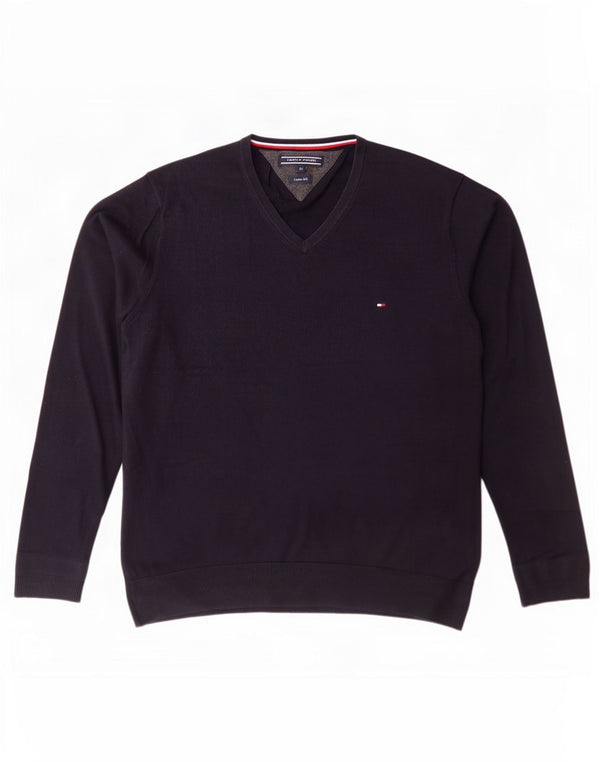 Maglione maglione con scollo a V da uomo Tommy Hilfiger XL cotone blu navy