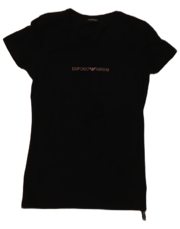 T-shirt grafica da donna EMPORIO ARMANI UK 8 piccola in cotone nero