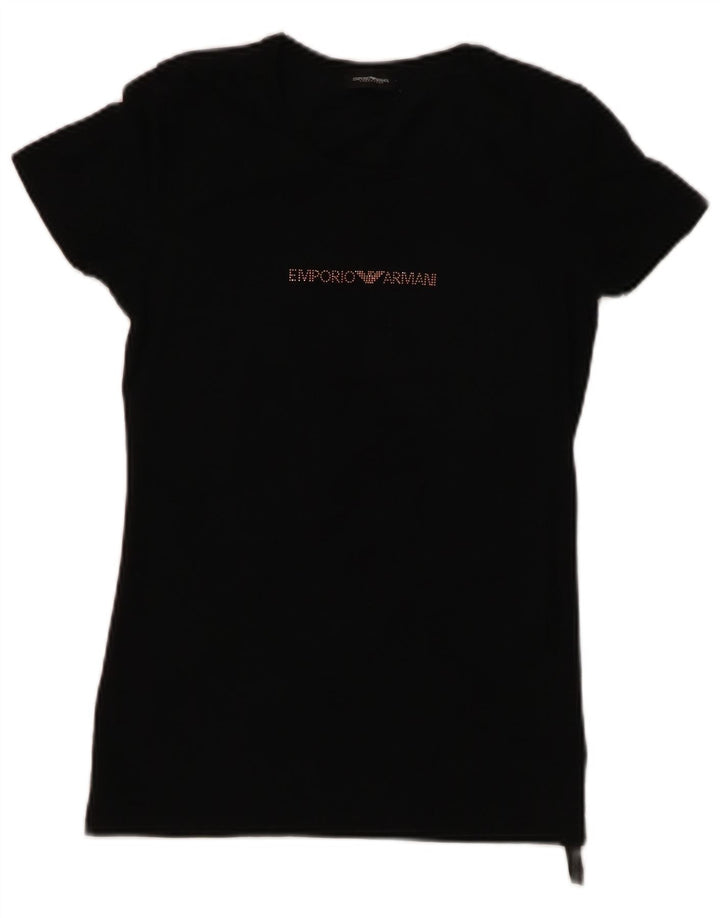 T-shirt grafica da donna EMPORIO ARMANI UK 8 piccola in cotone nero