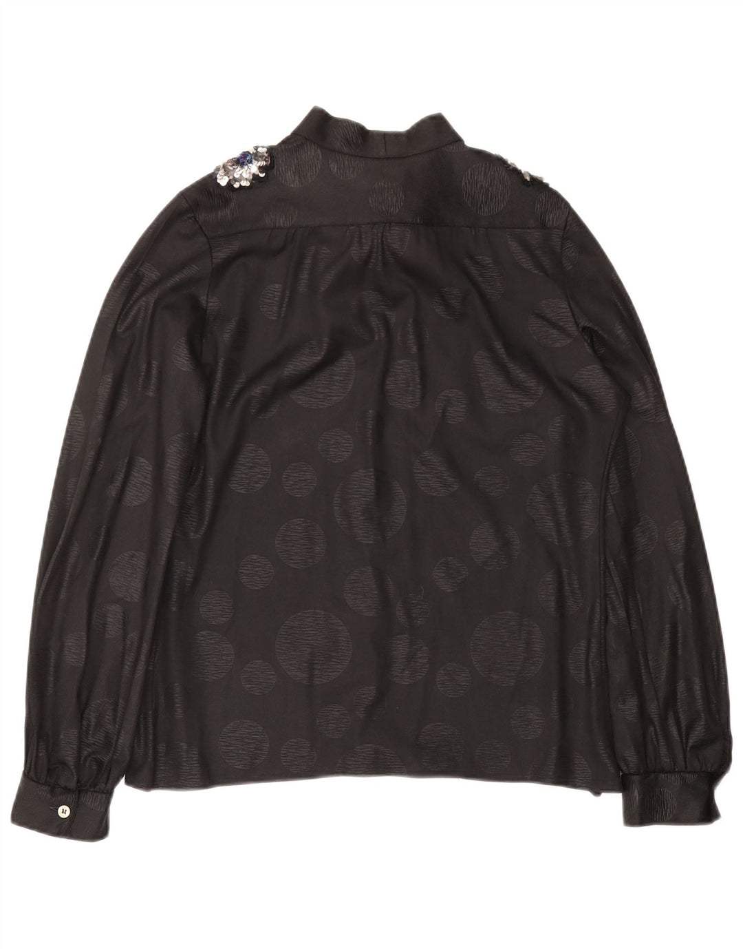 Camicetta da donna vintage con cravatta sul davanti IT 46 grande pois nero