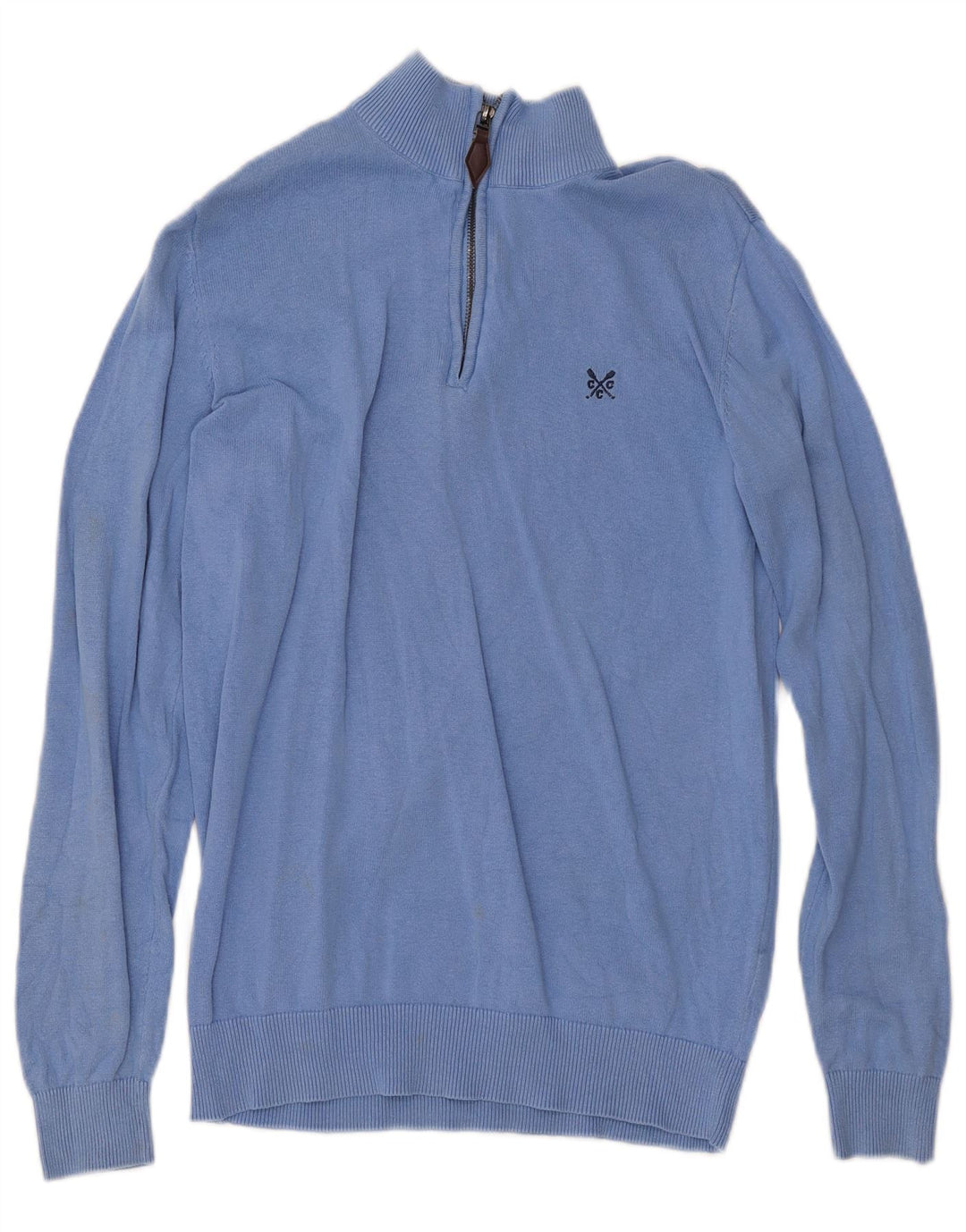 CREW CLOTHING Maglione da uomo con zip e collo piccolo in cotone blu