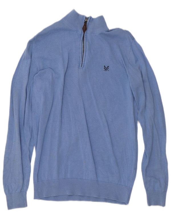 CREW CLOTHING Maglione da uomo con zip e collo piccolo in cotone blu