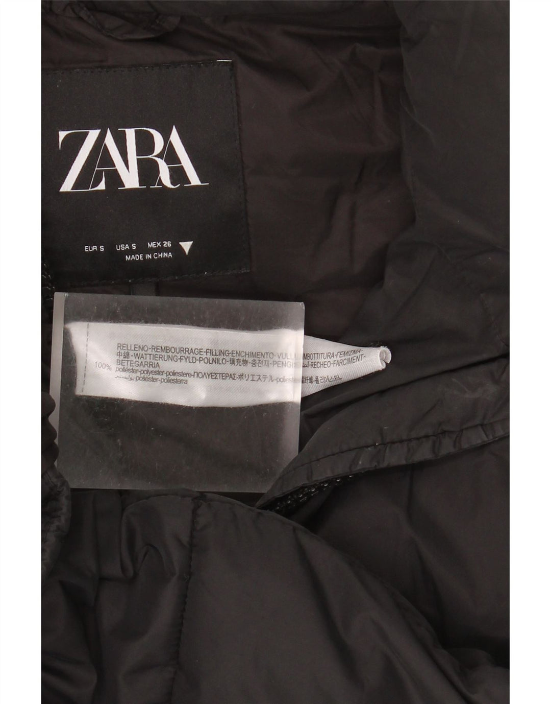 Gilet imbottito oversize con cappuccio da donna Zara UK 10 piccolo poliestere nero