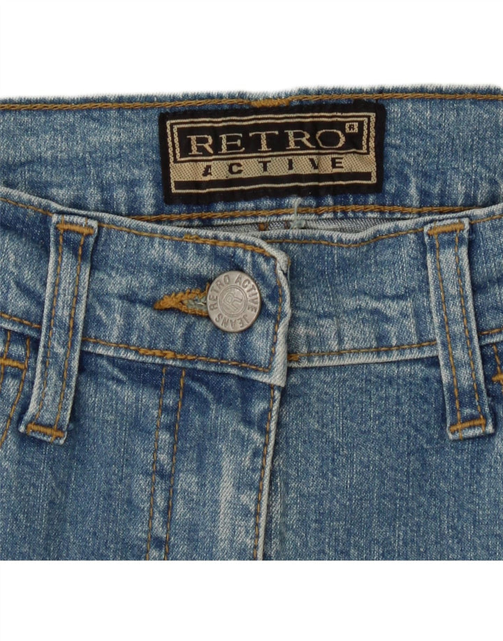 RETRO Womens Abstract Pattern Denim Skirt W26 Small Blue Cotton Vintage Retro and Second-Hand Retro from Messina Hembry 