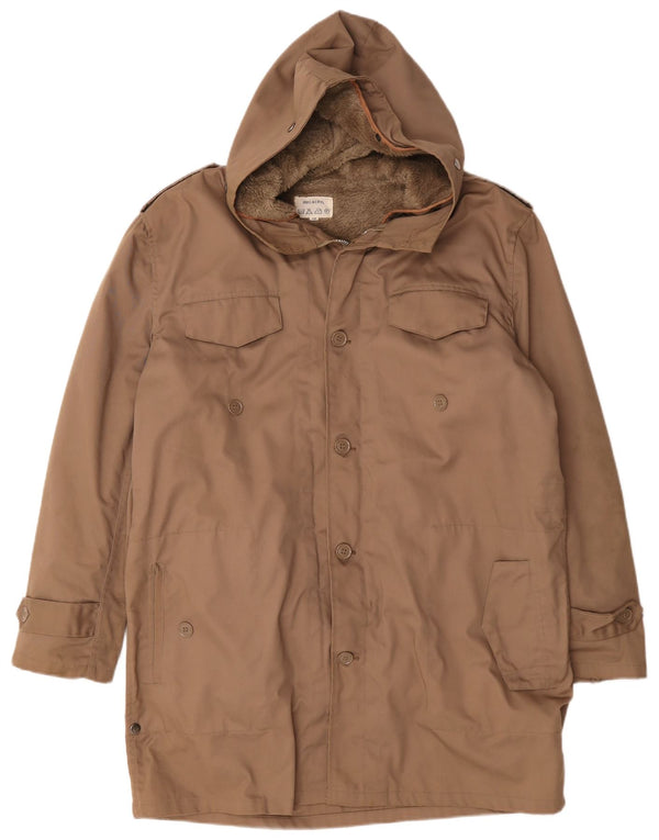 Giacca militare vintage da uomo Sherpa Parka con cappuccio IT 56 3XL Acrilico marrone