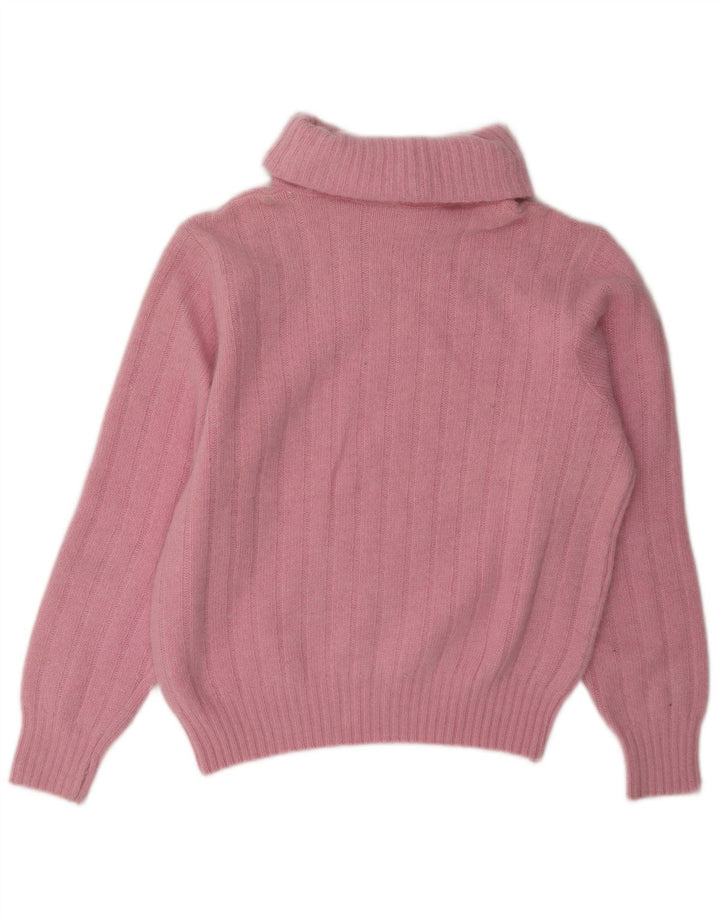Maglione maglione vintage da donna con collo alto UK 14 rosa medio