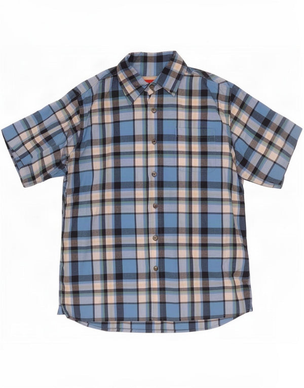 Camicia a maniche corte da uomo Wrangler in cotone a quadri blu medio