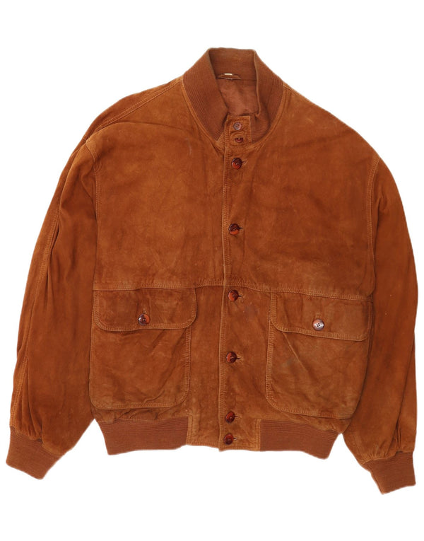 Giubbotto bomber in pelle scamosciata vintage da uomo EU 50 grande in pelle marrone
