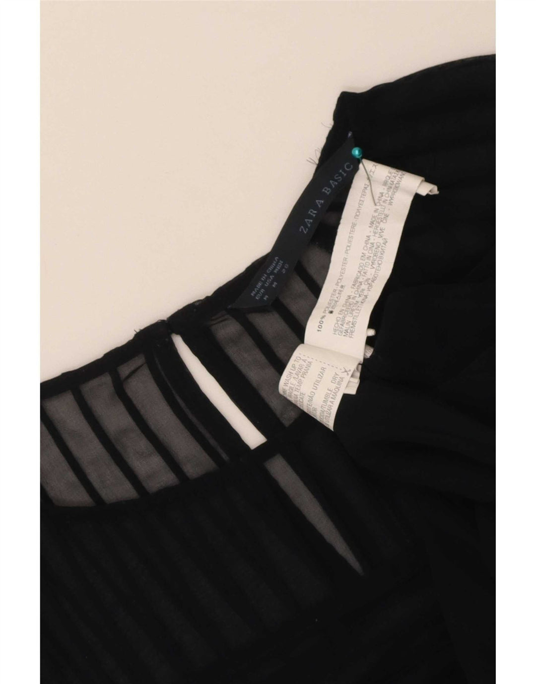 Top corto da donna Zara in camicetta UK 14 Poliestere a righe blu navy medio