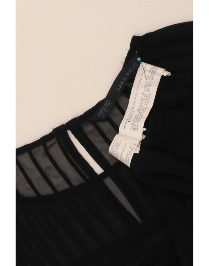 Top corto da donna Zara in camicetta UK 14 Poliestere a righe blu navy medio