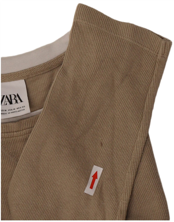Top Zara da uomo a maniche lunghe in cotone marrone medio