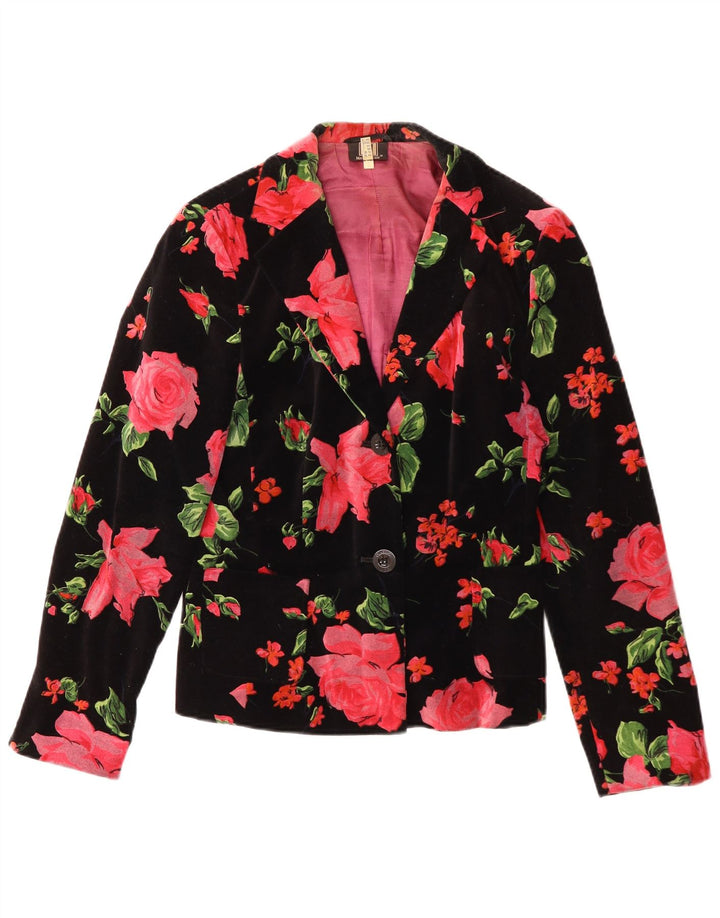 Giacca blazer in velluto a 2 bottoni da donna Madeleine UK 14 medio nero floreale