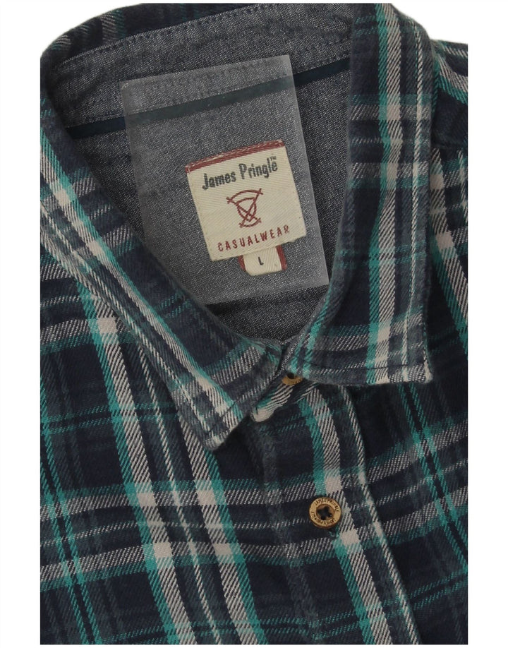 Camicia da uomo in flanella James Pringle, cotone a quadri blu navy grande