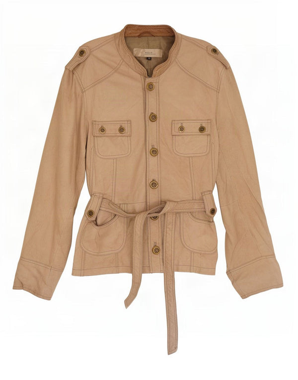 Giacca in pelle militare vintage da donna IT 48 XL Beige