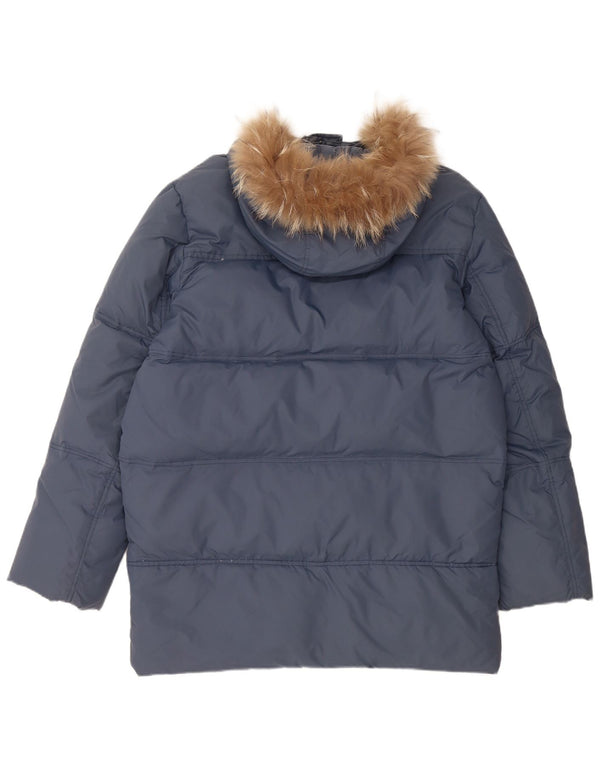 Cappotto imbottito con cappuccio vestibilità ampia da uomo VINTAGE UK 36 piccolo nylon blu