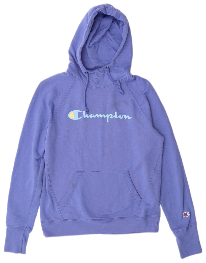 CHAMPION Womens Graphic Hoodie Jumper UK 10 Small Blue Polyester