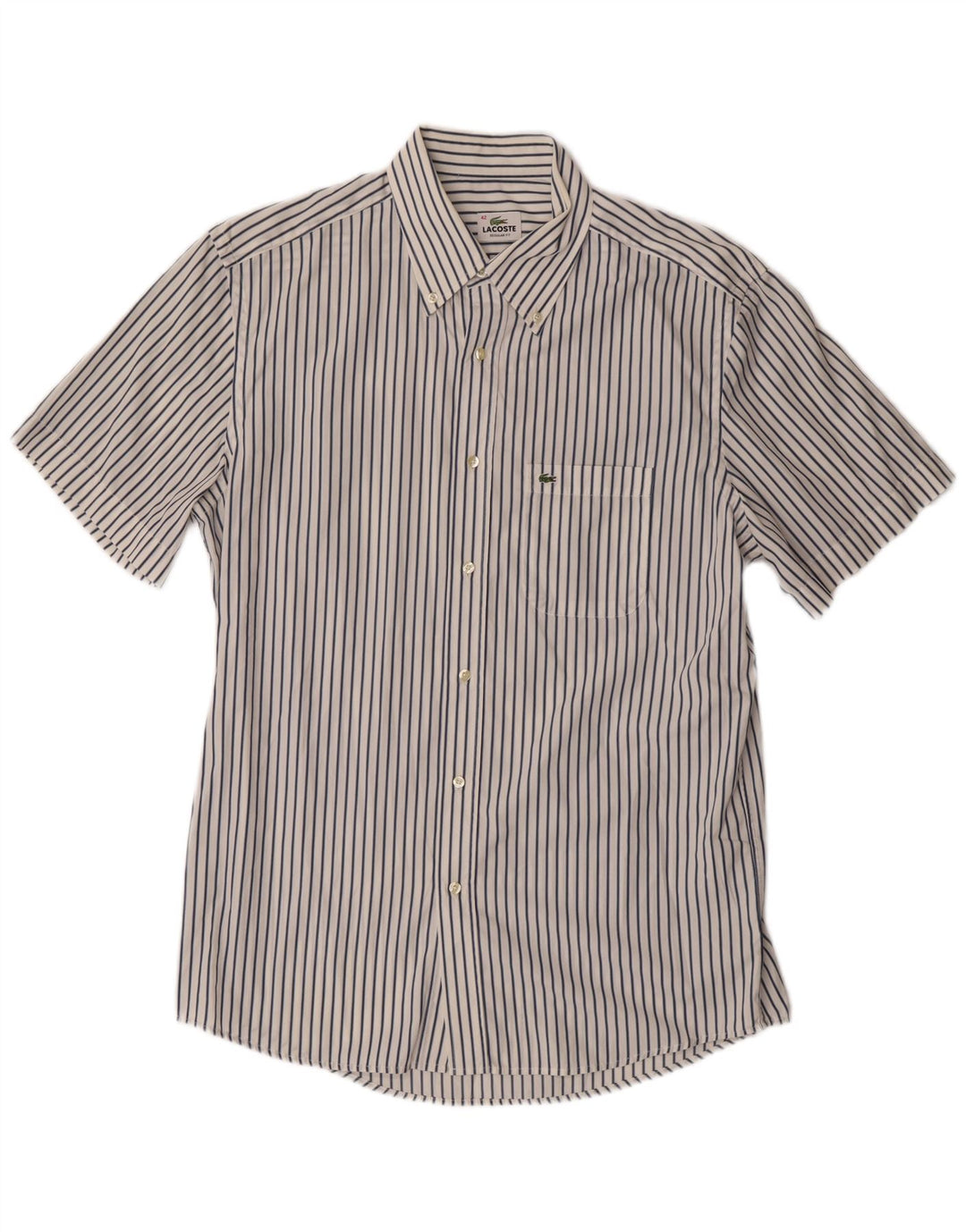 Camicia Lacoste da uomo a maniche corte, vestibilità regolare, taglia 42, grande gessato bianco