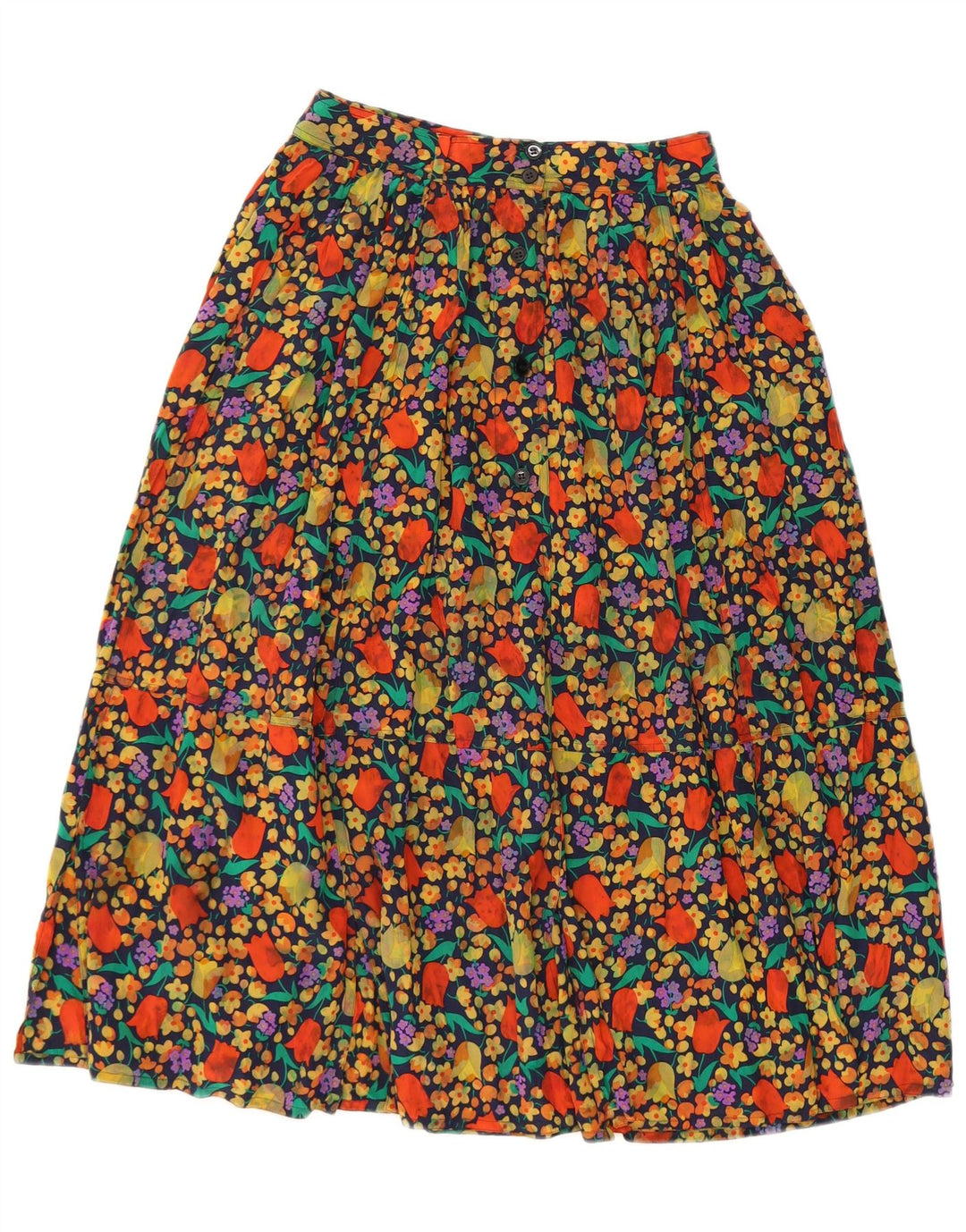 Gonna a trapezio a vita alta da donna vintage IT 44 media W25 multicolore