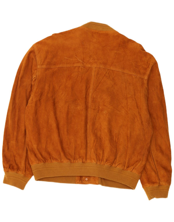 Vintage Mens Suede Bomber Jacket IT 52 Large Brown Leather